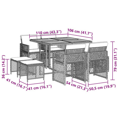 Set da Pranzo da Giardino 9 pz con Cuscini in Polyrattan Grigio