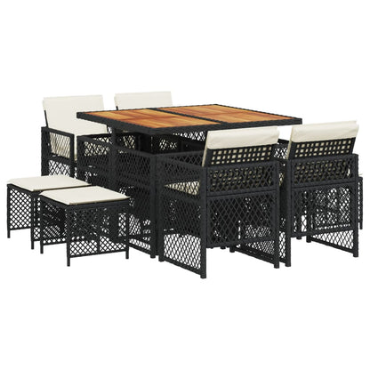 Set da Pranzo da Giardino 9 pz con Cuscini Nero in Polyrattan - homemem39