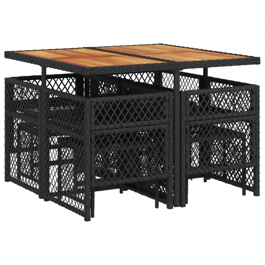 Set da Pranzo da Giardino 9 pz con Cuscini Nero in Polyrattan - homemem39