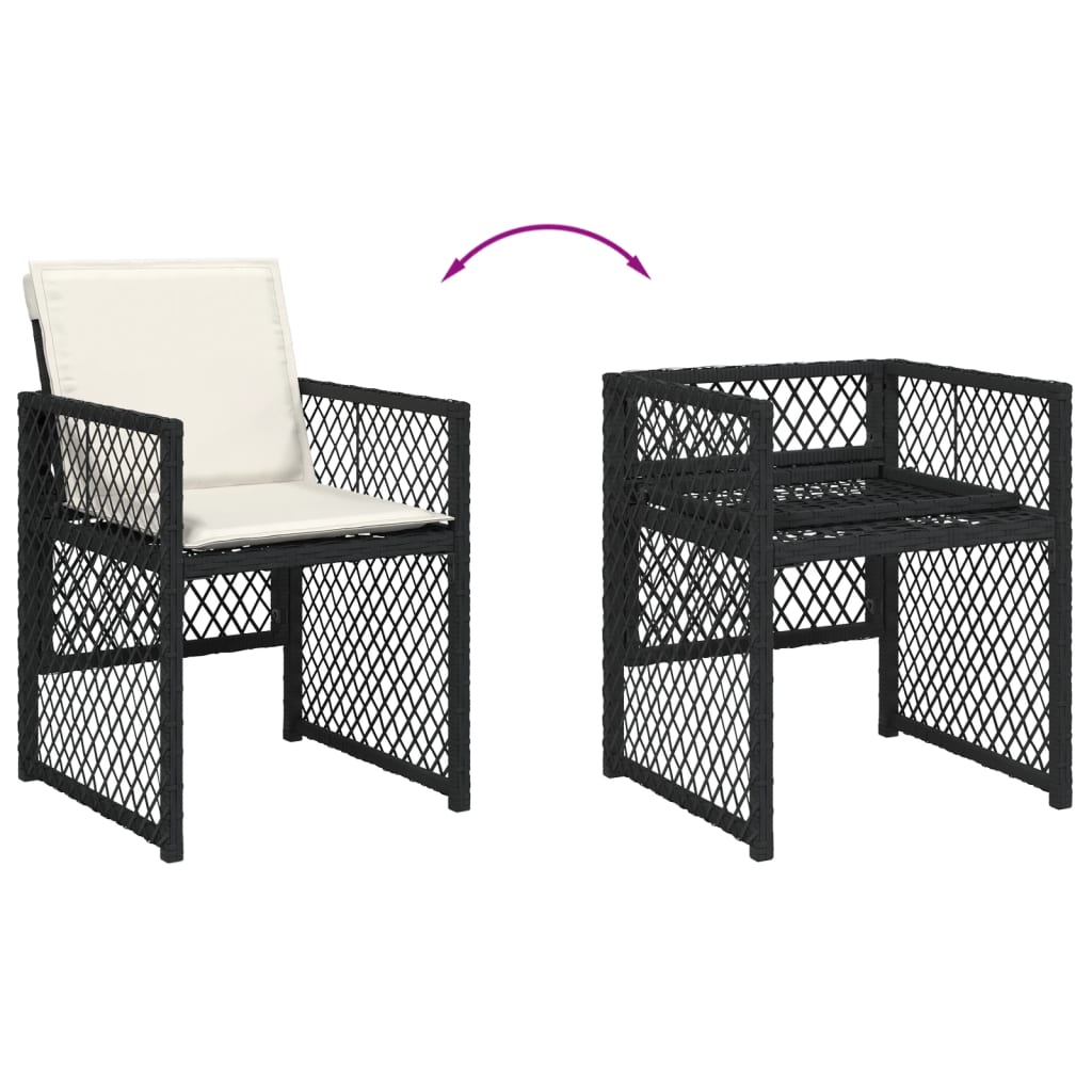 Set da Pranzo da Giardino 11 pz con Cuscini in Polyrattan Nero