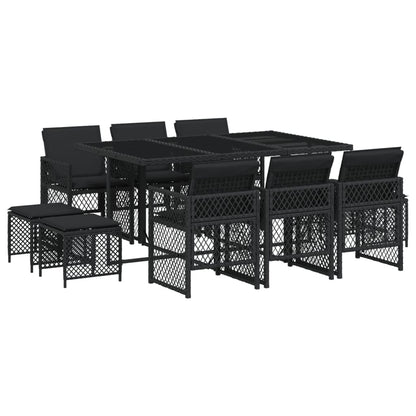 Set da Pranzo da Giardino 11 pz con Cuscini in Polyrattan Nero