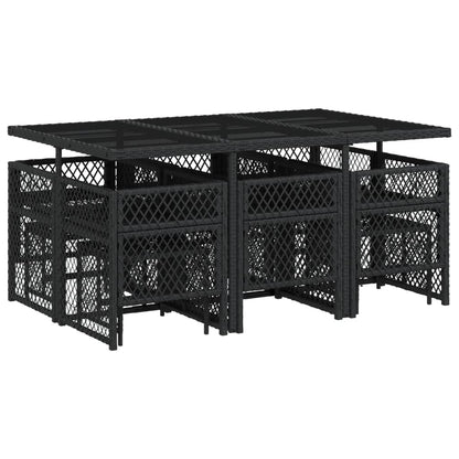 Set da Pranzo da Giardino 11 pz con Cuscini in Polyrattan Nero - homemem39