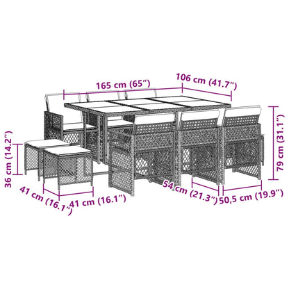 Set da Pranzo da Giardino 11 pz con Cuscini in Polyrattan Nero