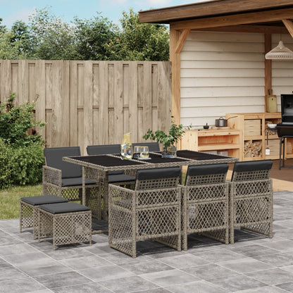 Set da Pranzo da Giardino 11pz con Cuscini in Polyrattan Grigio - homemem39