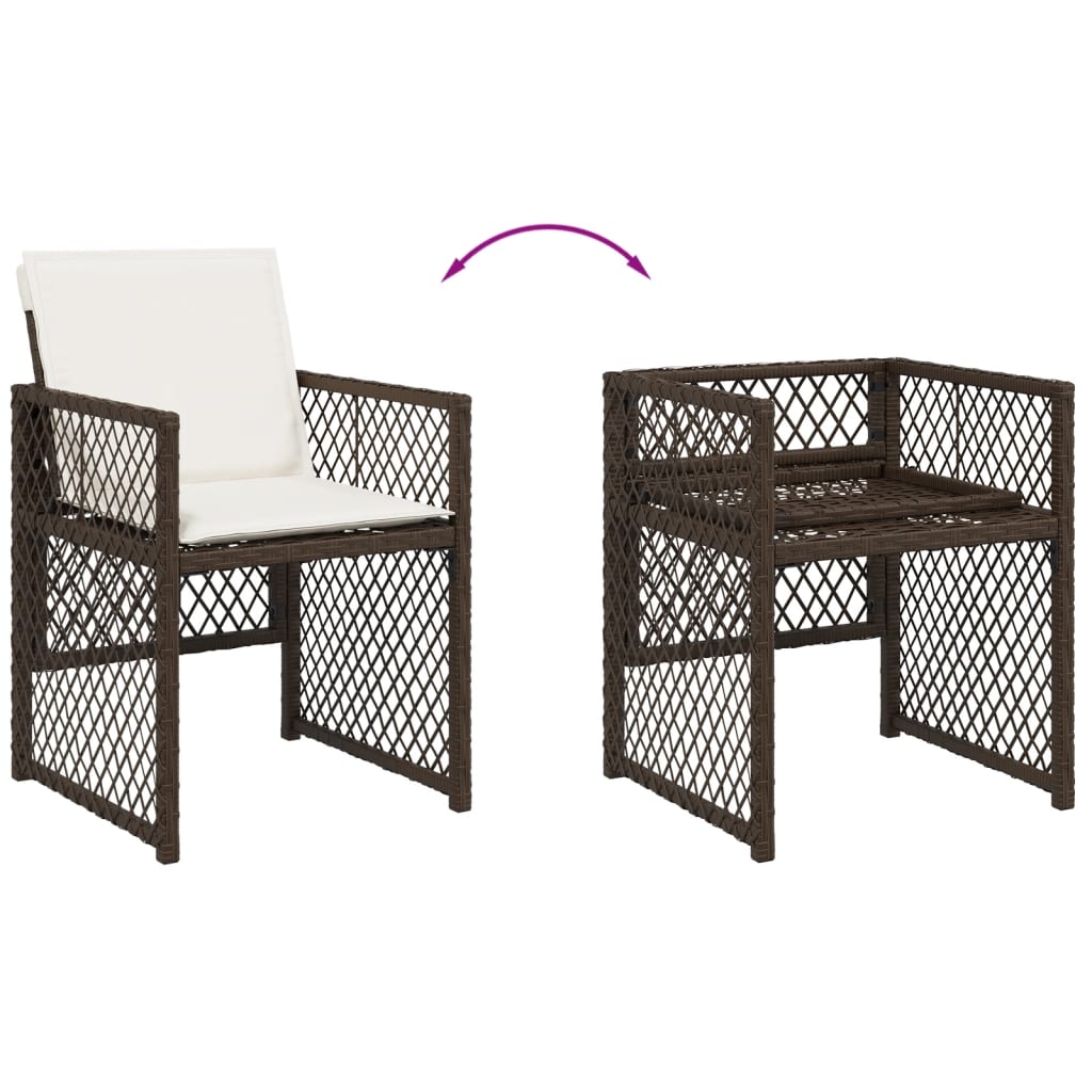 Set da Pranzo da Giardino 11 pz con Cuscini Polyrattan Marrone