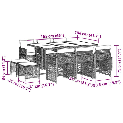 Set da Pranzo da Giardino 11 pz con Cuscini Polyrattan Marrone