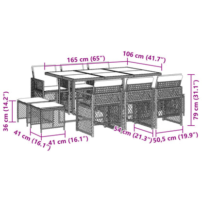 Set da Pranzo da Giardino 11 pz con Cuscini Beige in Polyrattan