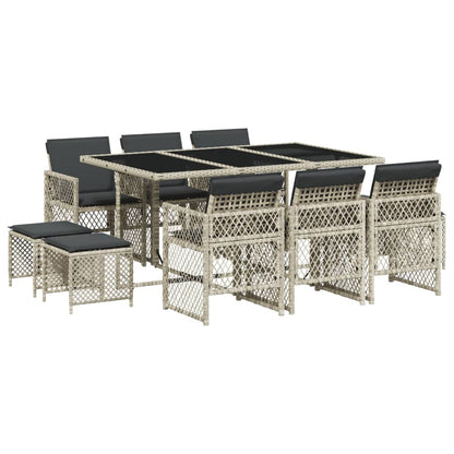 Set Pranzo Giardino 11pz con Cuscini Grigio Chiaro Polyrattan - homemem39