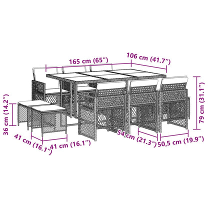 Set Pranzo Giardino 11pz con Cuscini Grigio Chiaro Polyrattan