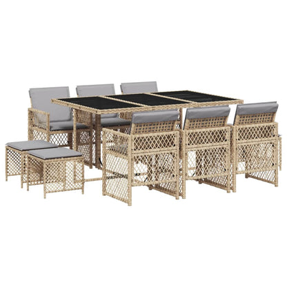 Set da Pranzo da Giardino 11 pz con Cuscini Beige in Polyrattan - homemem39