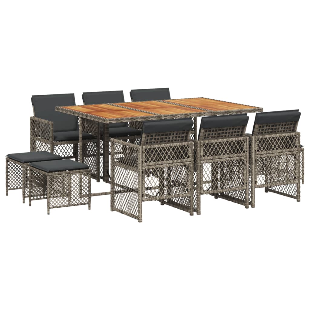 Set da Pranzo da Giardino 11pz con Cuscini in Polyrattan Grigio - homemem39