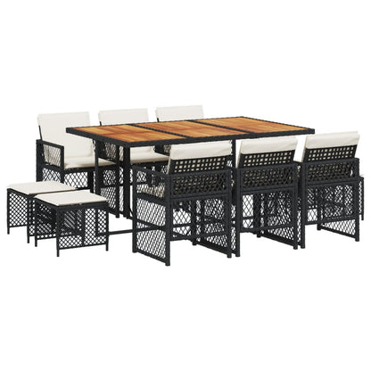 Set da Pranzo da Giardino 11 pz con Cuscini in Polyrattan Nero - homemem39