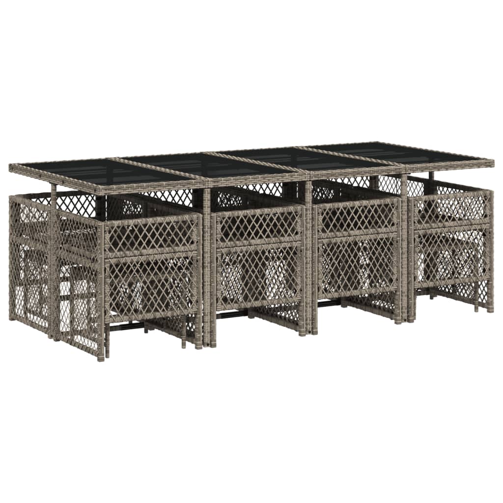 Set da Pranzo da Giardino 13pz con Cuscini Grigio in Polyrattan - homemem39