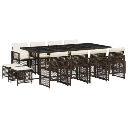Set da Pranzo da Giardino 13pz con Cuscini Marrone Polyrattan - homemem39