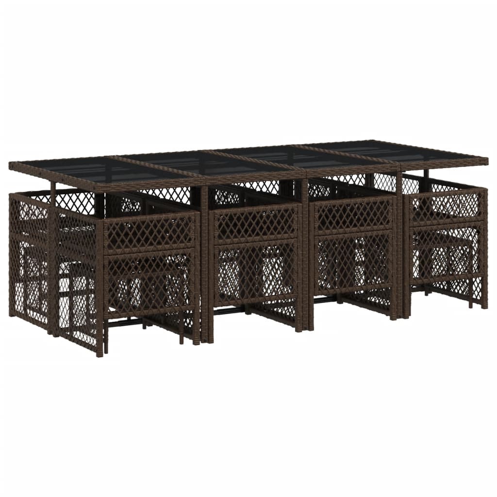 Set da Pranzo da Giardino 13pz con Cuscini Marrone Polyrattan - homemem39