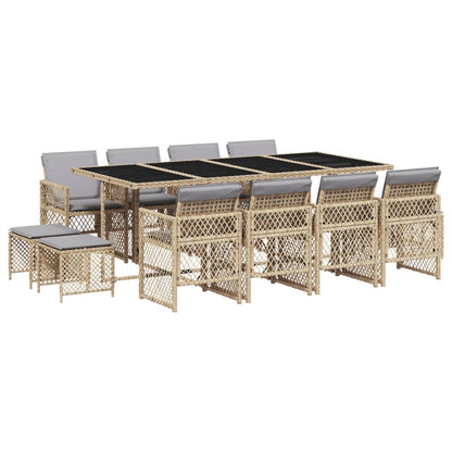 Set da Pranzo da Giardino 13 pz con Cuscini Beige in Polyrattan - homemem39
