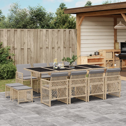Set da Pranzo da Giardino 13 pz con Cuscini Beige in Polyrattan - homemem39