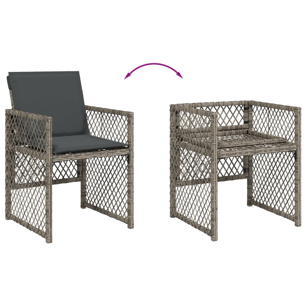 Set da Pranzo da Giardino 13pz con Cuscini Grigio in Polyrattan