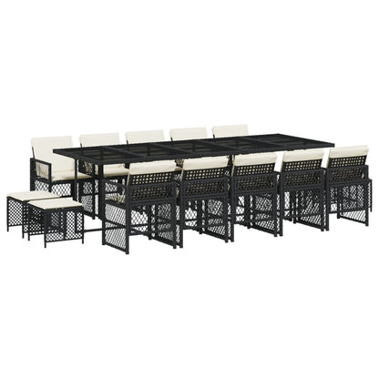 Set da Pranzo da Giardino 15 pz con Cuscini Nero in Polyrattan - homemem39
