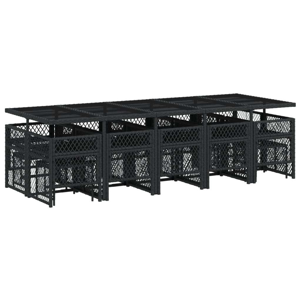 Set da Pranzo da Giardino 15 pz con Cuscini Nero in Polyrattan - homemem39