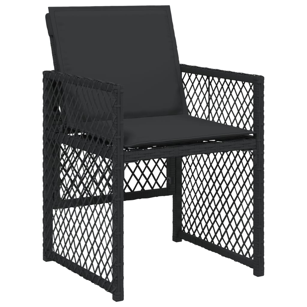 Set da Pranzo da Giardino 15 pz con Cuscini Nero in Polyrattan