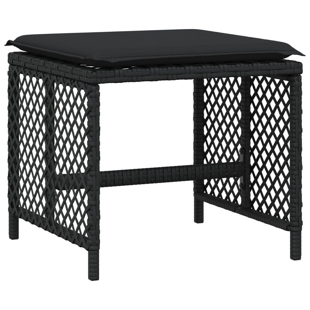 Set da Pranzo da Giardino 15 pz con Cuscini Nero in Polyrattan