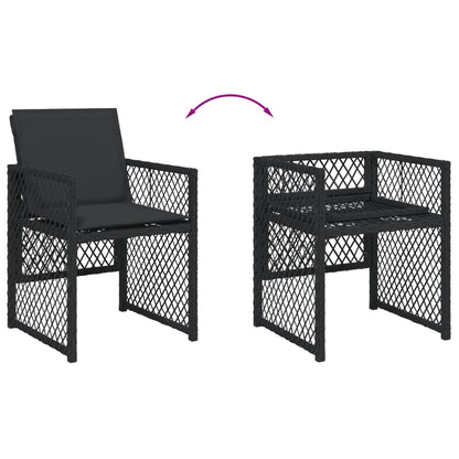 Set da Pranzo da Giardino 15 pz con Cuscini Nero in Polyrattan