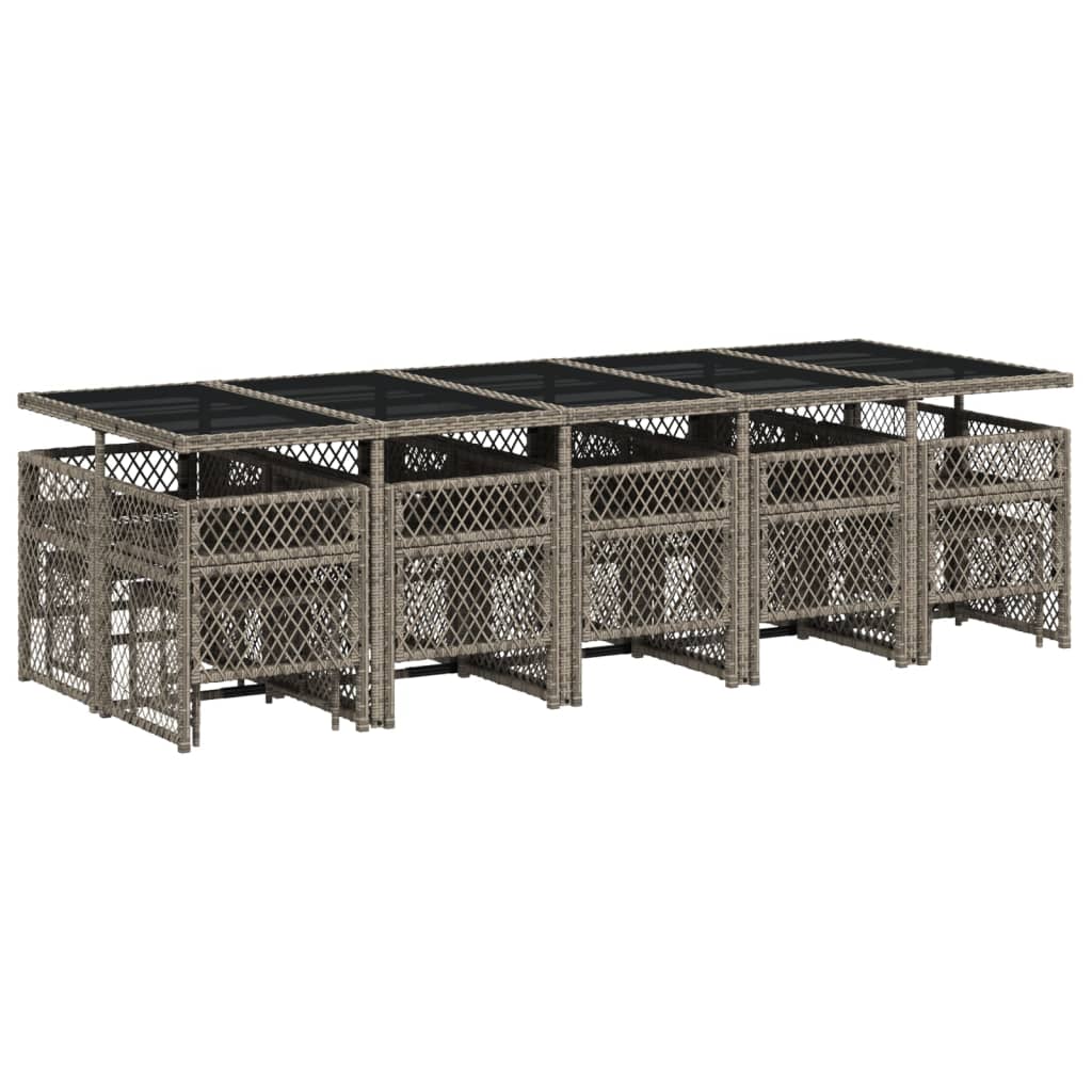 Set da Pranzo da Giardino 15 pz con Cuscini Grigio Polyrattan - homemem39