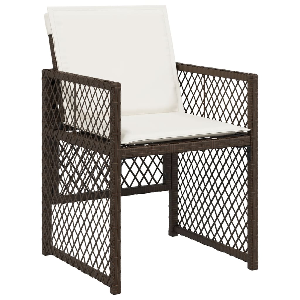 Set da Pranzo da Giardino 15 pz con Cuscini Marrone Polyrattan