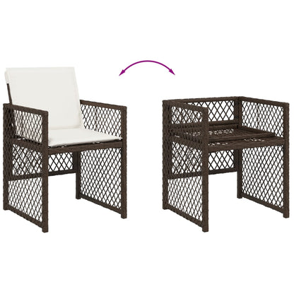 Set da Pranzo da Giardino 15 pz con Cuscini Marrone Polyrattan