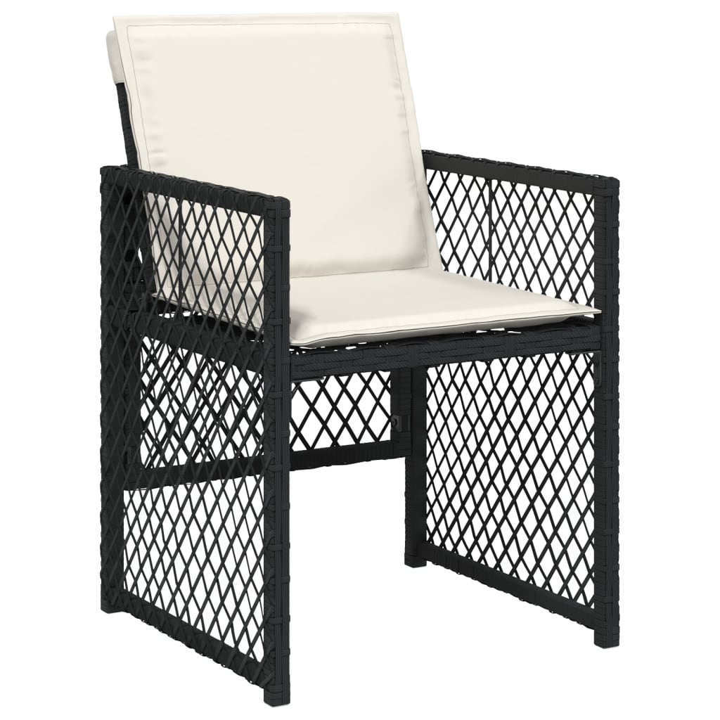 Set da Pranzo da Giardino 15 pz con Cuscini Nero in Polyrattan