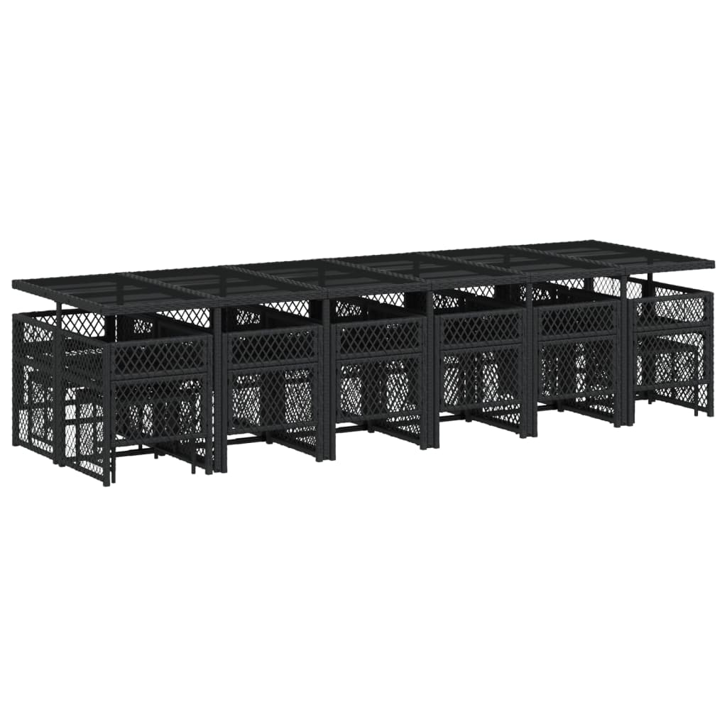 Set da Pranzo da Giardino 17 pz con Cuscini Nero in Polyrattan - homemem39