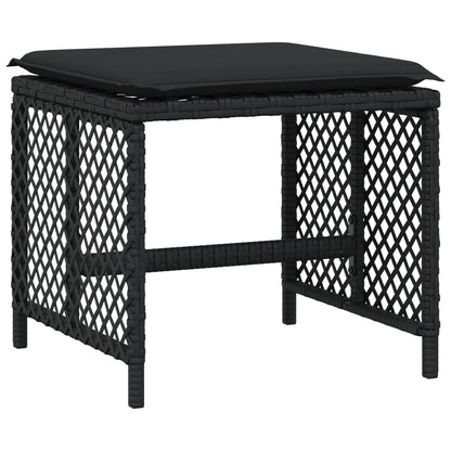 Set da Pranzo da Giardino 17 pz con Cuscini Nero in Polyrattan