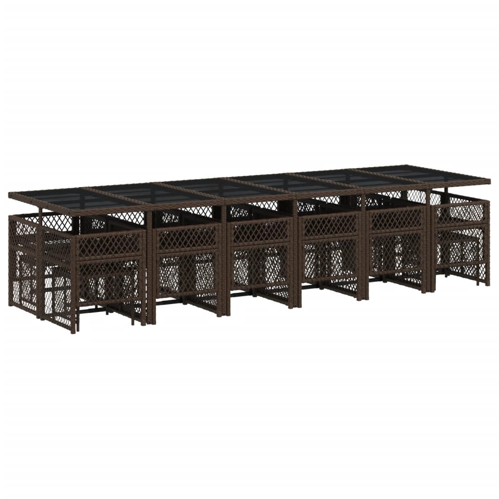 Set da Pranzo da Giardino 17 pz con Cuscini Marrone Polyrattan - homemem39