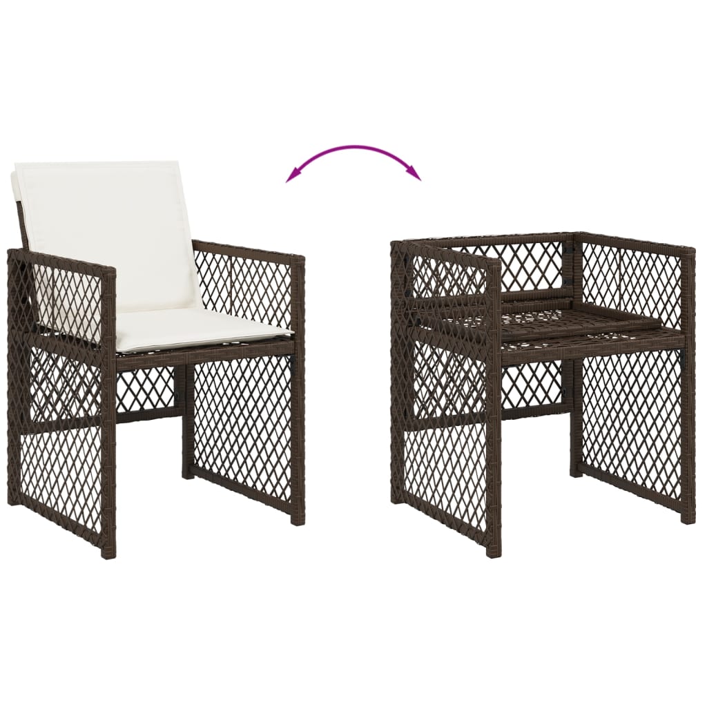 Set da Pranzo da Giardino 17 pz con Cuscini Marrone Polyrattan