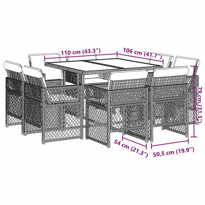 Set da Pranzo da Giardino 9 pz con Cuscini in Polyrattan Grigio | homemem39