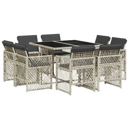 Set Pranzo da Giardino 9pz con Cuscini Grigio Chiaro Polyrattan - homemem39