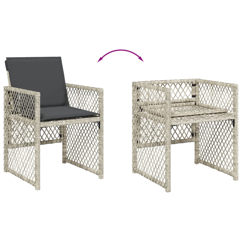 Set Pranzo da Giardino 9pz con Cuscini Grigio Chiaro Polyrattan - homemem39