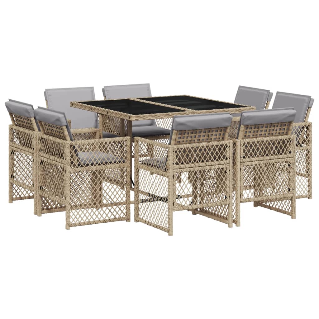 Set Pranzo da Giardino 9 pz con Cuscini Beige Misto Polyrattan - homemem39