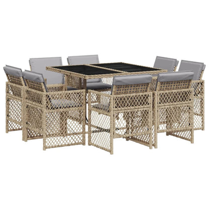Set Pranzo da Giardino 9 pz con Cuscini Beige Misto Polyrattan - homemem39