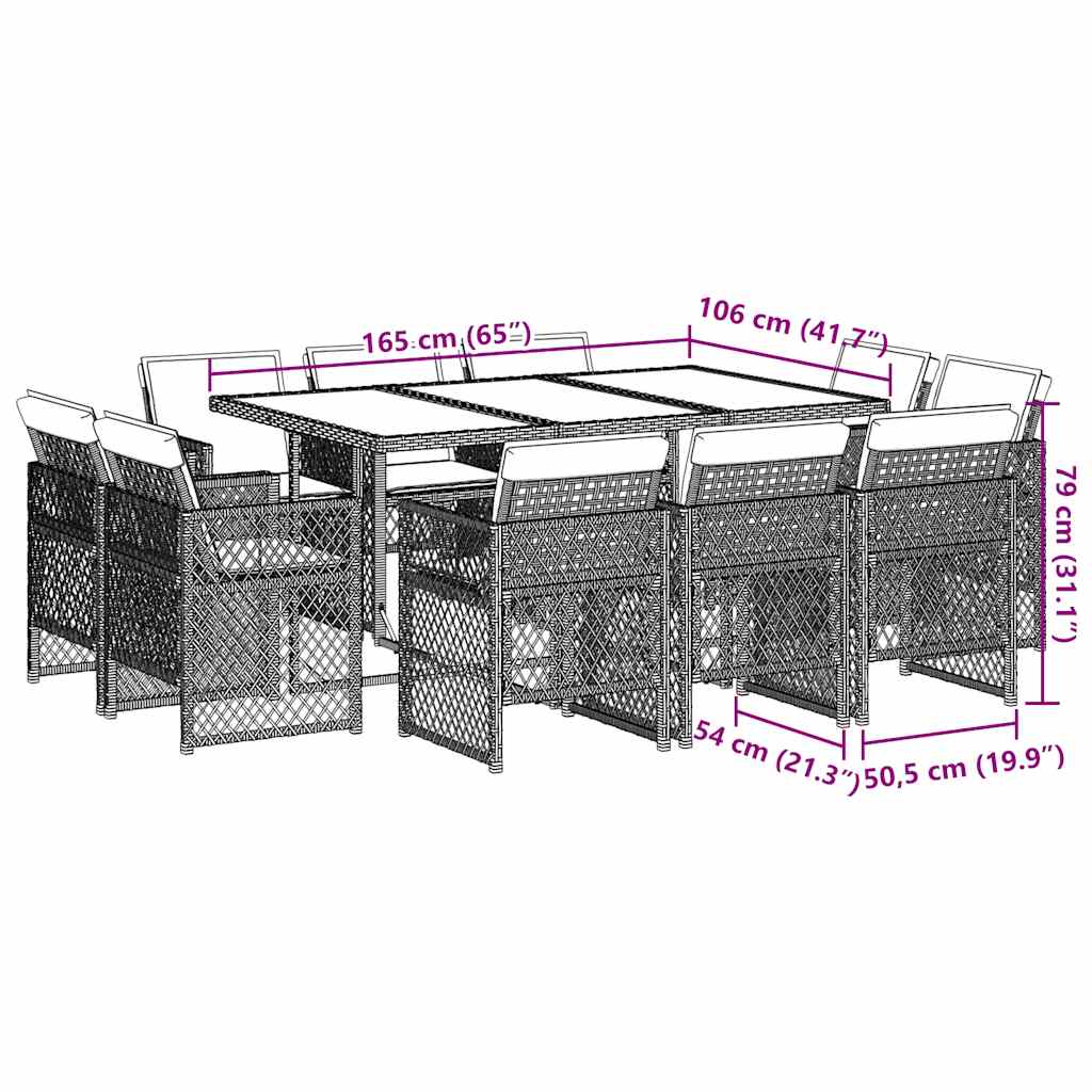 Set da Pranzo da Giardino 11pz con Cuscini in Polyrattan Grigio | homemem39