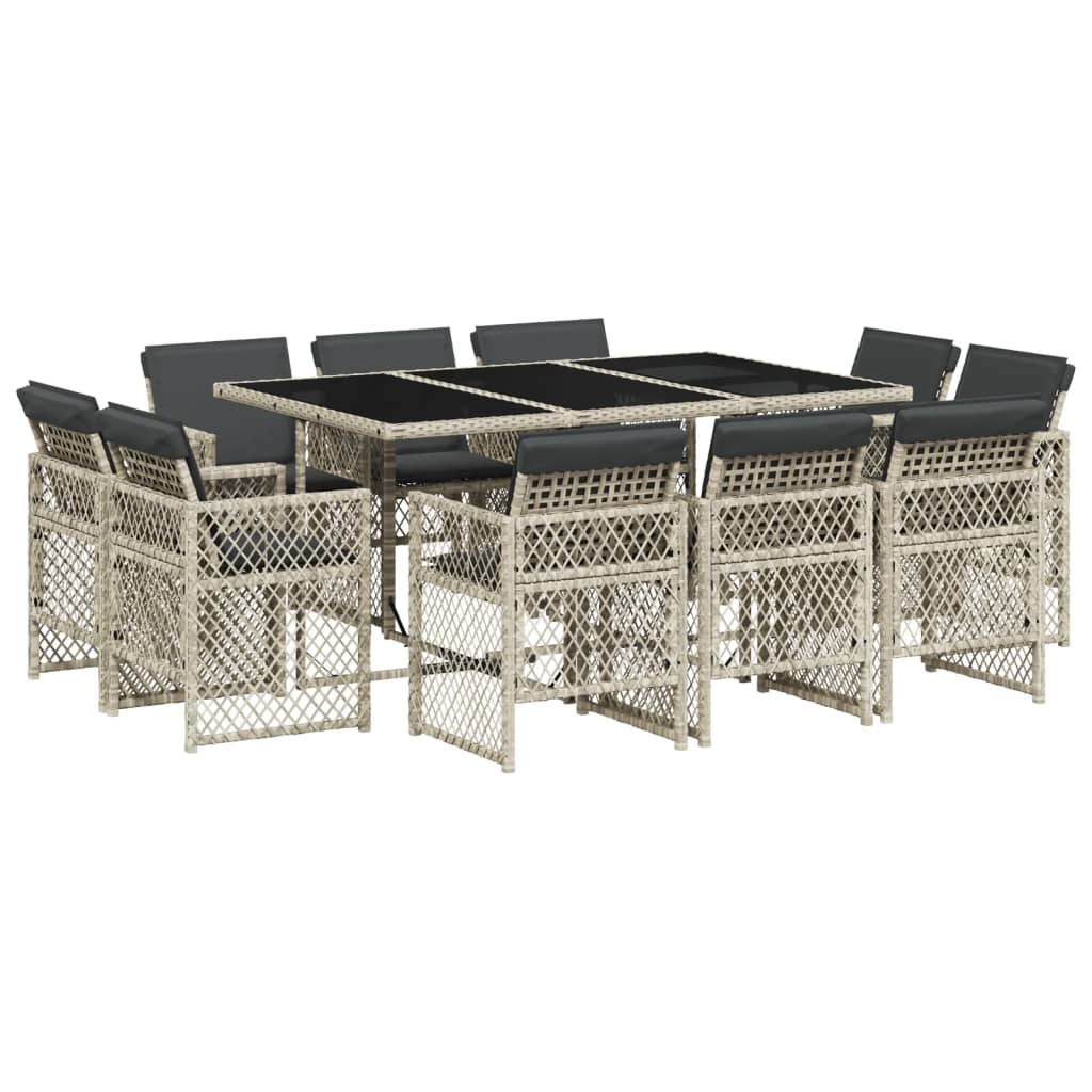 Set Pranzo Giardino 11pz con Cuscini Grigio Chiaro Polyrattan