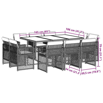 Set Pranzo Giardino 11pz con Cuscini Grigio Chiaro Polyrattan