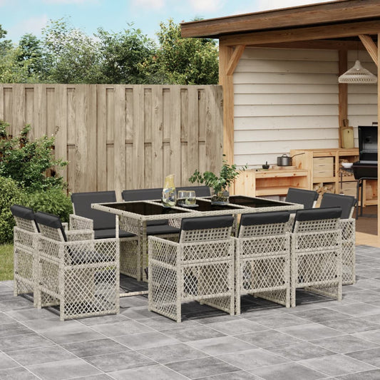 Set Pranzo Giardino 11pz con Cuscini Grigio Chiaro Polyrattan