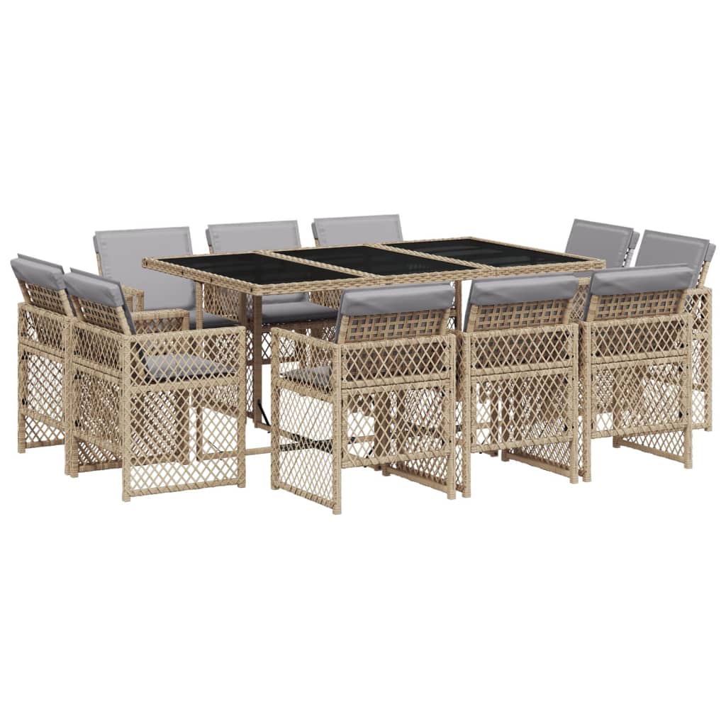 Set Pranzo da Giardino 11 pz con Cuscini Beige Misto Polyrattan - homemem39