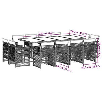 Set da Pranzo da Giardino 13pz con Cuscini Grigio in Polyrattan | homemem39