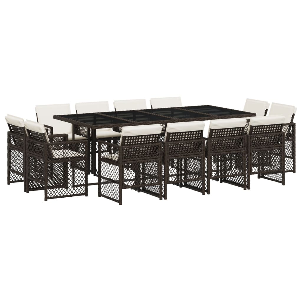 Set da Pranzo da Giardino 13pz con Cuscini Marrone Polyrattan - homemem39