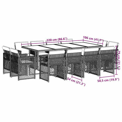 Set da Pranzo da Giardino 13pz con Cuscini Grigio in Polyrattan - homemem39