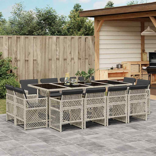 Set da Pranzo da Giardino 13pz con Cuscini Grigio in Polyrattan - homemem39