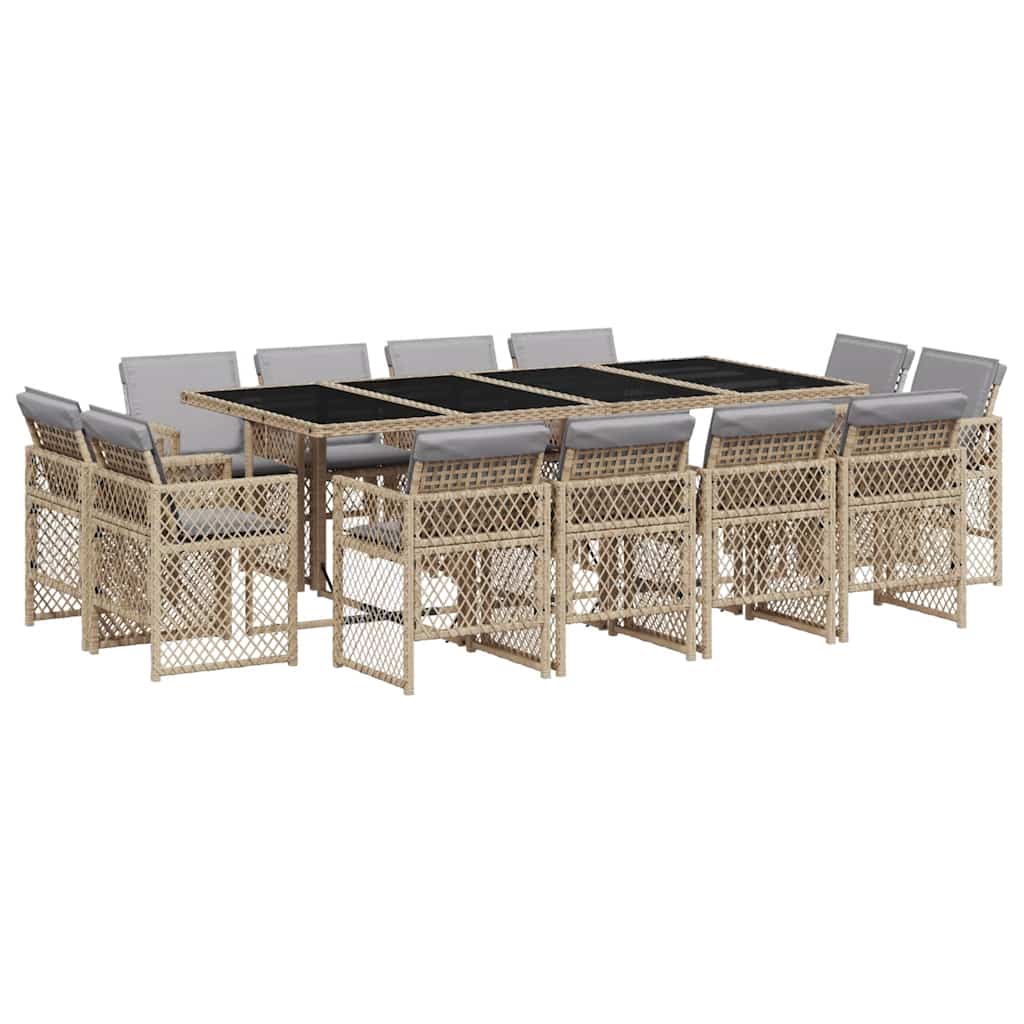 Set Pranzo da Giardino 13 pz con Cuscini Beige Misto Polyrattan - homemem39